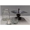 Image 3 : Serving tray w/ metal and glasses cups, glass jar