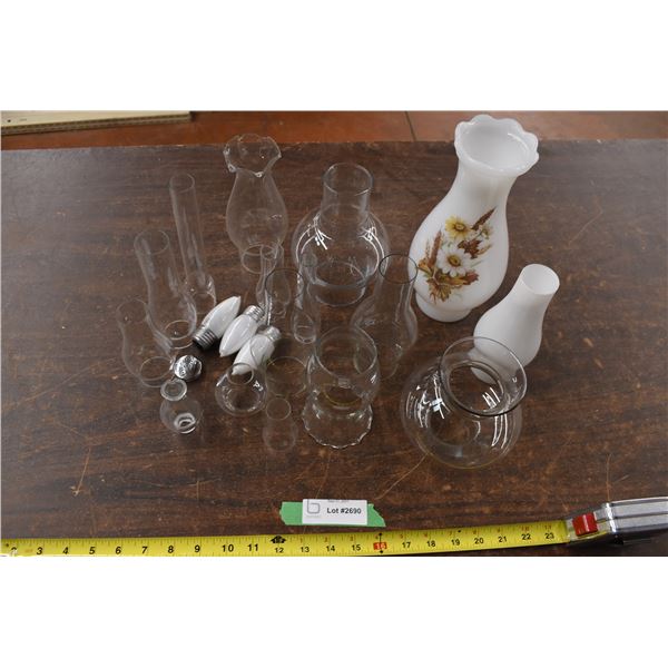 Glass Lamp Shades for oil lanterns - one fancy milk glass shade + 3 bulbs