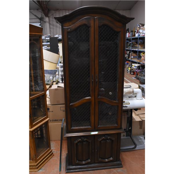 Vintage square China Cabinet - 77H, 30W, 13D (cracked glass)