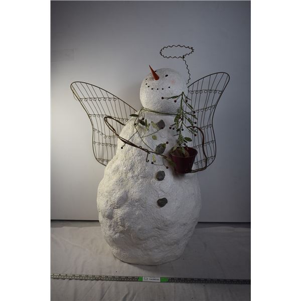 Large Snowman Statue with Wire Wings and arms (stucco body)
