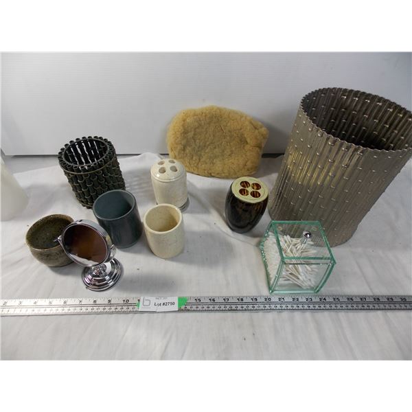 Bathroom items - marble toothbrush holder - small magnifying beauty mirror