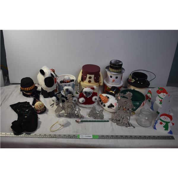 Lot of Christmas Containers and Ornaments