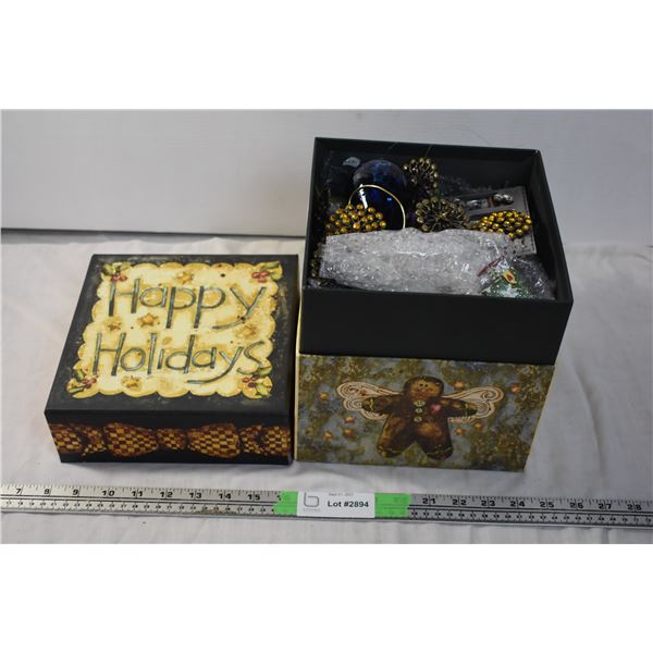 Box of Misc Christmas Ornaments and Decorations