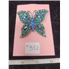 Image 1 : Blue tone rhinestones butterfly broach, 3”x2”