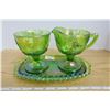 Image 1 : Green Indiana Carnival Glass  Cream and Sugar set with Tray