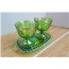 Image 2 : Green Indiana Carnival Glass  Cream and Sugar set with Tray