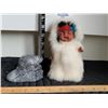 Image 1 : Vintage inuit doll in rabbit fur. Traditional soapstone beaver.
