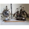 Image 1 : Old Nautical clock and Tin ship