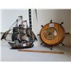 Image 1 : Old Ship's wheel Barometer (France) & metal sailing ship