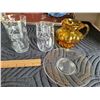 Image 2 : Vintage metal rim, glass top tray, etched glasses, amber creamer