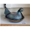 Image 1 : Hen on a nest, iridescent blue carnival glass.