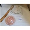 Image 1 : Vintage clear and pink depression glass pieces.