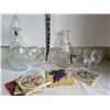 Image 1 : Older wine decanters, Sipping & liquer glasses, coasters & plaque.