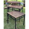 Image 1 : 3 metal & wicker nesting tables. Some wicker damage.