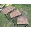 Image 2 : 3 metal & wicker nesting tables. Some wicker damage.