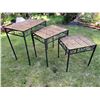 Image 3 : 3 metal & wicker nesting tables. Some wicker damage.