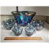 Image 1 : Vintage Indiana Blue Harvest Grape carnival glass punch bowl & 12 cups