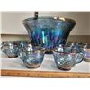 Image 3 : Vintage Indiana Blue Harvest Grape carnival glass punch bowl & 12 cups