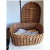 Image 2 : Large wicker basket with lid, plus vintage table cloths.