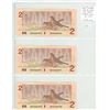 Image 1 : Lot of 3 Consecutive Serial Number 1986 $2 notes. Thiessen-Crow signatures. BUS Prefix. BC-55b. Choi