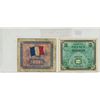 Image 2 : Lot of 2 World War II French notes dated 1944. 2 Francs, 5 Francs. Used in Liberated France.