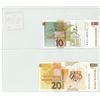 Image 2 : Lot of 2 Slovenia notes. 1992 10 Tolarjev and 20 Tolarjev. P-11, P-12. The first notes of the new Re