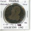 Image 2 : France. Louis XVI 1792MA 2 sols. First Republic of the new Revolutionary Government. Marseille Mint.