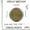 Image 1 : Great Britain. 1943 World War II 3 Pence. Unc.