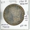 Image 1 : U.S. 1921D Morgan Silver Dollar. Denver Mint. Coin is 100 Years Old. EF-40 Nicely Toned.
