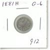 Image 1 : 1881H Victorian Silver 5 Cents. Heaton Mint. G-6.
