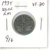 Image 1 : 1934 Near Rim Nickel 5 Cents. S is Near Rim. VF-30.