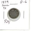 Image 1 : 1899 Small 9s Victorian Silver 10 Cents. G-6.
