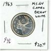 Image 1 : 1963 Silver 25 Cents. MS-64 Cameo. Bright White.