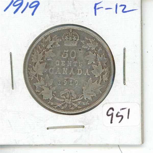 1919 George V Silver 50 Cents. F-12.