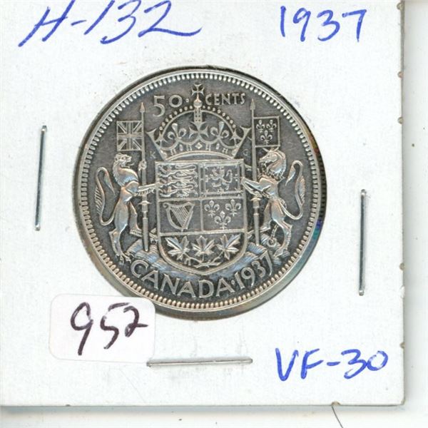 1937 George VI Silver 50 cents. First year of issue for King George VI. VF-30.