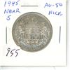 Image 1 : 1945 Near 5 George VI Silver 50 Cents. World War II issue. AU-50.