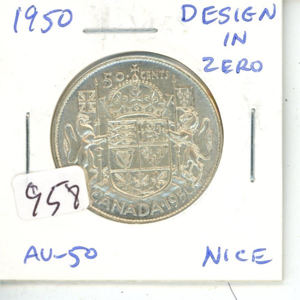 1950 Design in Zero George VI Silver 50 Cents. AU-50.