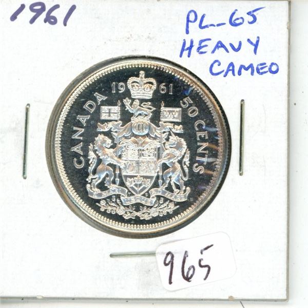1961 Silver 50 Cents. Proof Like-65 Heavy Cameo. Fully Lustrous.