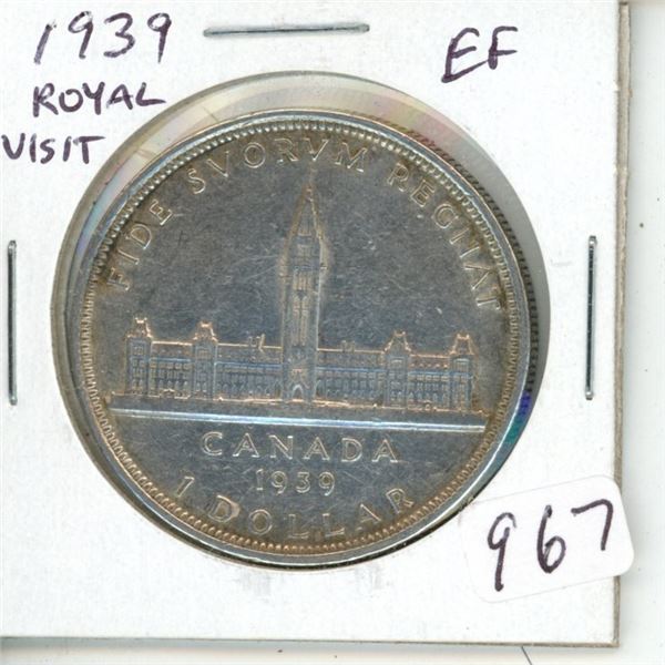 1939 Royal Visit Silver Dollar. Canada’s second Commemorative Silver Dollar. EF-40.