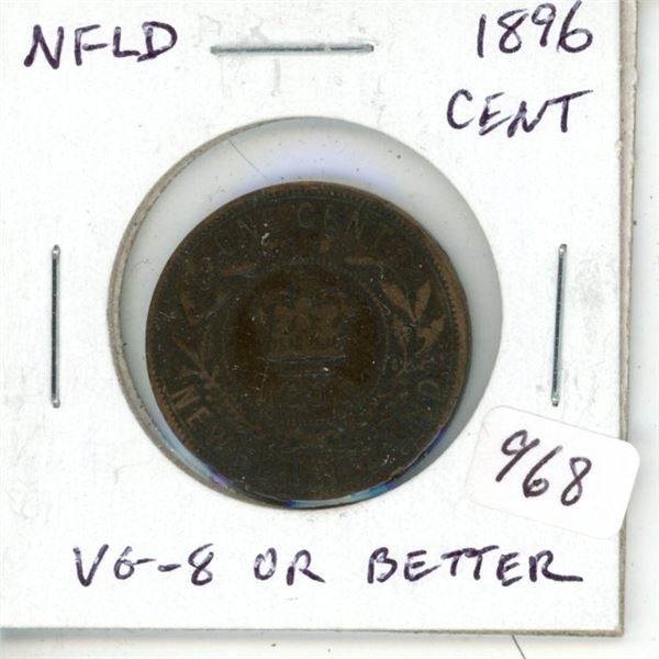 Newfoundland. 1896 Large Cent. Mintage of 200,000. VG-8 or better.