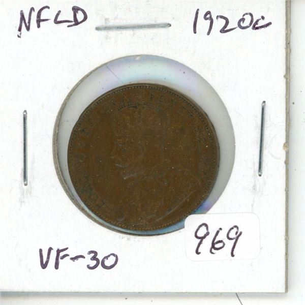 Newfoundland. 1920c Large Cent. Minted in Ottawa. Mintage of 302,184. VF-30.