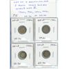 Lot of 4 Newfoundland Silver 5 Cents issued during World War II 1940c, 1941c, 1942c, 1943c. All mint