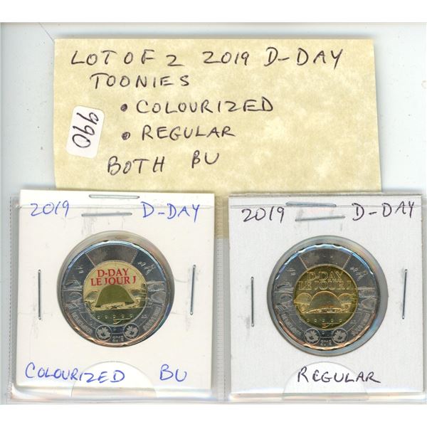 Lot of 2 D-Day 2019 Toonies. Colourized and Regular. Both BU from an original roll.