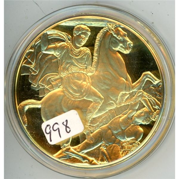 Mourning Athena. From the Ancient Greece Medals Series. A beautiful gold-plated bronze medal measuri