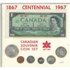 Image 1 : 1867-1967 Silver Mint Set plus 1867-1967 $1 paper note. Housed in a custom folder.