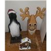 Image 1 : Resin Penguin 14 inch, resiin Santa Outhouse Wooden Hand painted Reindeer 14 inch