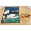 Image 1 : Stained glass golf scene 16"x12" and scrolled wood clock golfer
