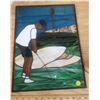 Image 2 : Stained glass golf scene 16"x12" and scrolled wood clock golfer