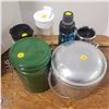 Image 1 : Drink bottles, metal Ice bucket with lid, ceramic Canister with lid