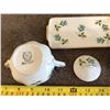 Image 3 : Miniature creamer/sugar bowl and tray.  Blue rose - 4 pieces.  Made in Japan.  Like new